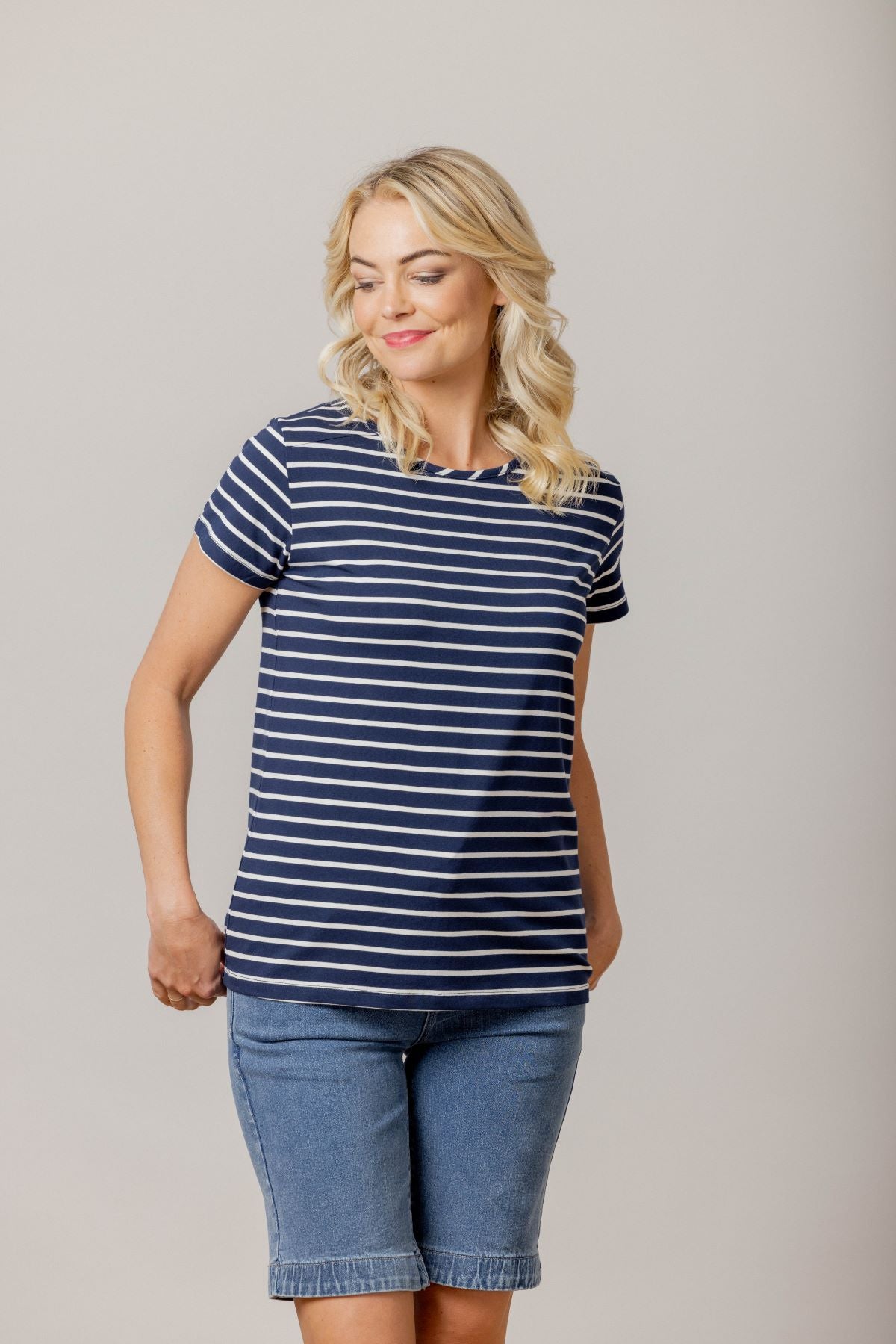 Mi Moso Staple Tee - Navy White Stripe