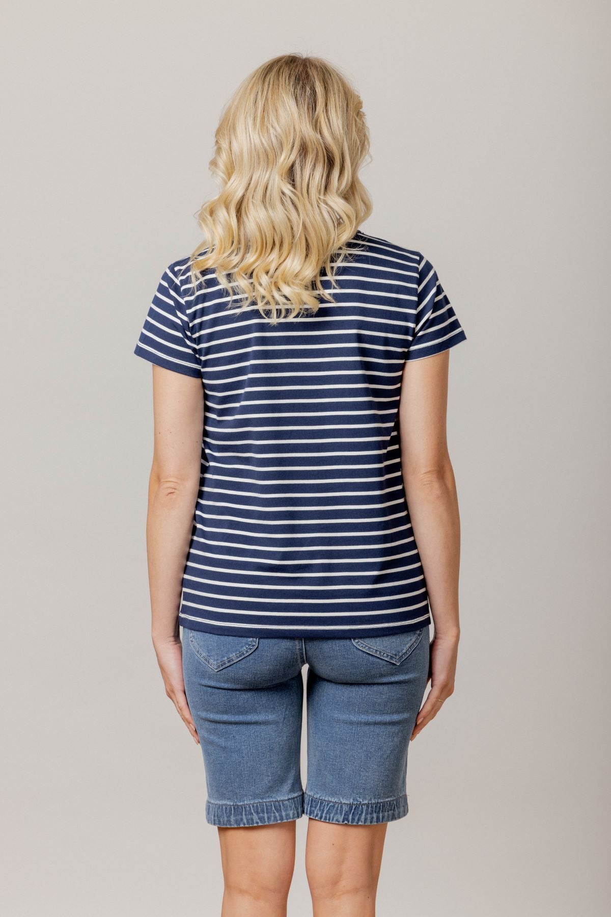 Mi Moso Staple Tee - Navy White Stripe