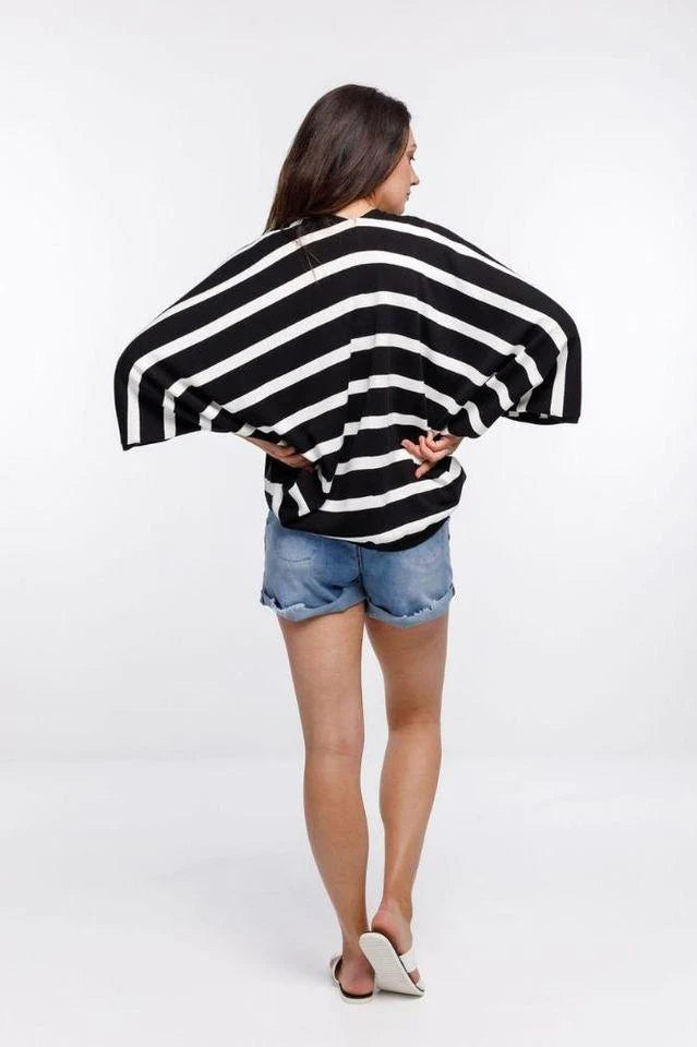 Home-Lee Knit Cape - black & white stripes