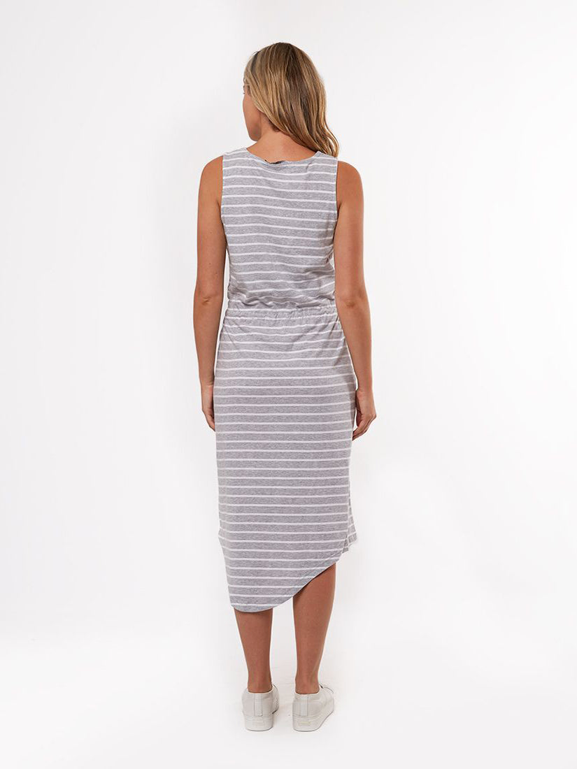 Silent Theory Waisted Midi Dress - Grey Stripe