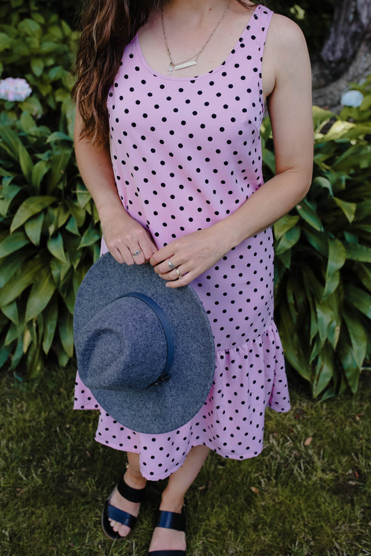 White Chalk Maeva Dress Pink Polka Dot